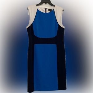 TAHARI sheath dress in navy blue and white size 14 NWT